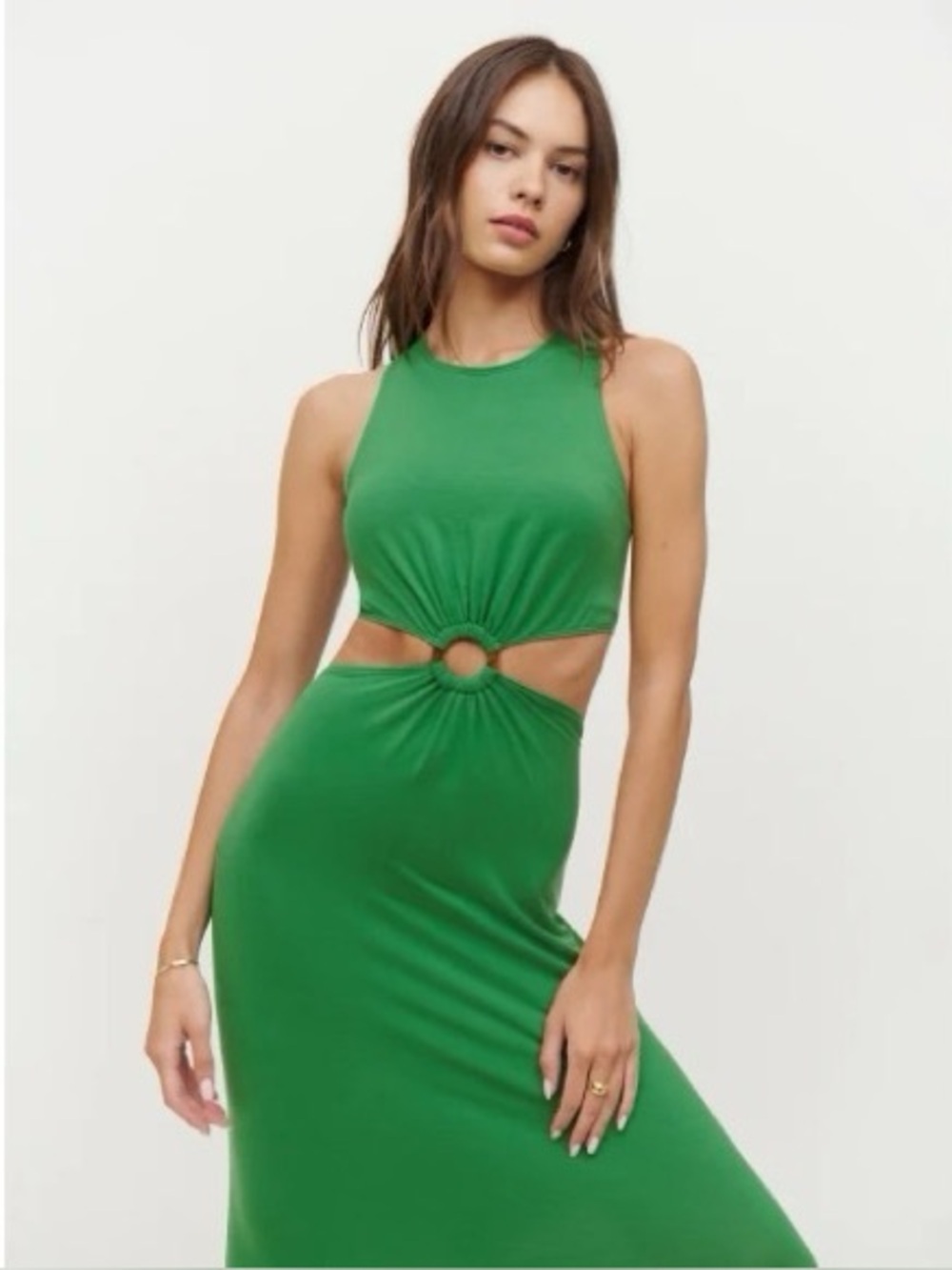 Reformation Green Maxi Dress with Ring Cutout
